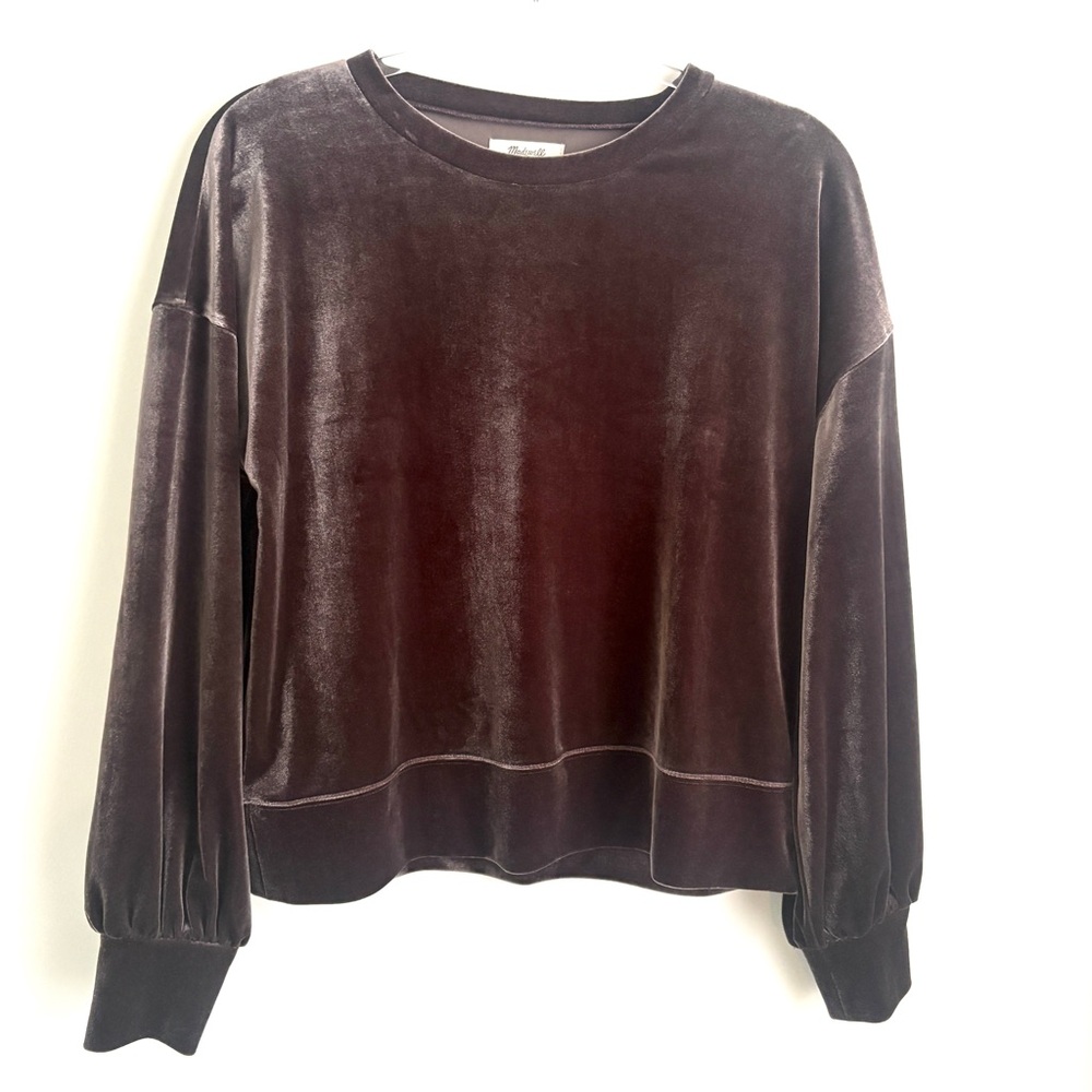 Madewell | Women’s Brown Velvet Long Sleeve Crewneck Top Oversized Size S